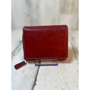Coach Red Embossed C Leather Zip Wallet Wristlet Vintage | Vachetta Leather